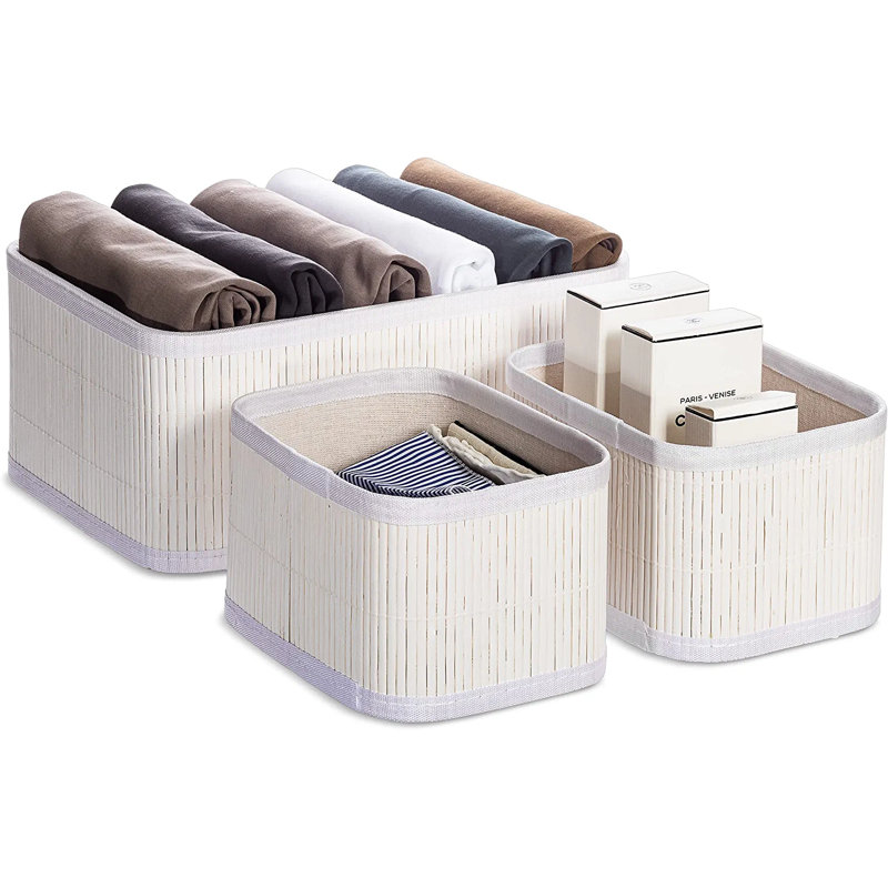 Sorbus Bamboo Storage Baskets Set Of 3 Organizer Bins For Closet